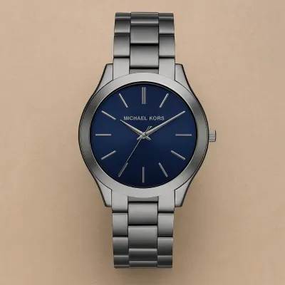 Michael Kors Men's Slim Runway Blue Dial Gunmetal Plated Watch